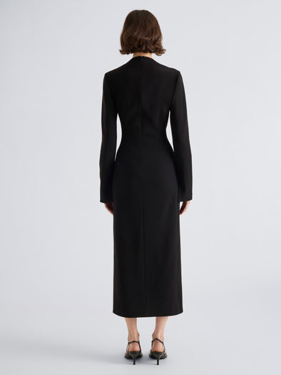 Proenza Schouler Back full length image of model wearing Carmen Dress in Matte Double Crepe in Black