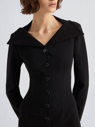 Proenza Schouler Detail image of model wearing Carmen Dress in Matte Double Crepe in Black