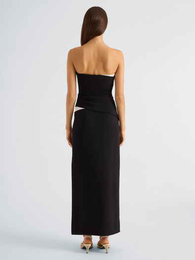 Proenza Schouler Back full length image of model wearing Jackie Dress in Matte Double Crepe in Black Alabaster