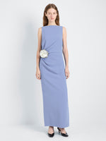 Proenza Schouler Front full length image of model wearing Indria Dress In Matte Double Crepe in Periwinkle