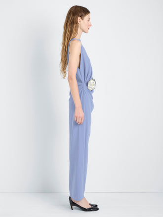 Proenza Schouler Side full length image of model wearing Indria Dress In Matte Double Crepe in Periwinkle