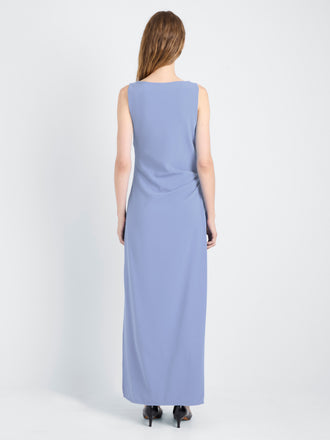 Proenza Schouler Back full length image of model wearing Indria Dress In Matte Double Crepe in Periwinkle