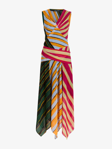 Proenza Schouler Still Life image of Judd Dress in Printed Stretch Silk Georgette in Stripe Multi