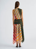 Proenza Schouler Back full length image of model wearing Judd Dress in Printed Stretch Silk Georgette in Stripe Multi