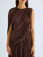 Proenza Schouler Detail image of model wearing Olympia Gown in Textured Sheer Jersey in Coffee