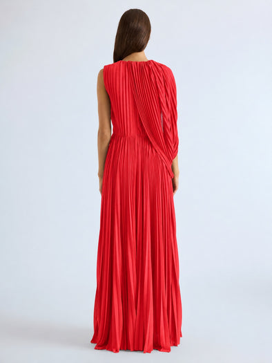 Proenza Schouler Back full length image of model wearing Olympia Gown in Textured Sheer Jersey in Poppy