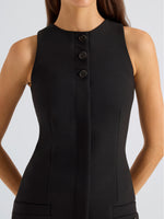 Proenza Schouler Detail image of model wearing Dara Dress in Light Bi-Stretch Wool in Black