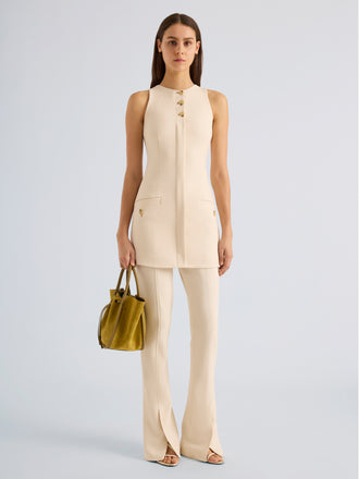 Proenza Schouler Front full length image of model wearing Dara Dress in Light Bi-Stretch Wool in Ecru