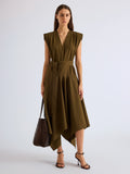 Proenza Schouler Front full length image of model wearing Adina Dress in Classic Cotton Poplin in Kelp