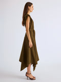 Proenza Schouler Side full length image of model wearing Adina Dress in Classic Cotton Poplin in Kelp