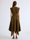 Proenza Schouler Back full length image of model wearing Adina Dress in Classic Cotton Poplin in Kelp