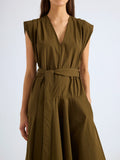 Proenza Schouler Detail image of model wearing Adina Dress in Classic Cotton Poplin in Kelp