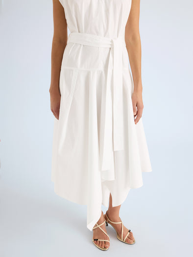 Proenza Schouler Detail image of model wearing Adina Dress in Classsic Cotton Poplin in Optic White