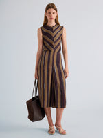Proenza Schouler Front full length image of model wearing Gwen Dress in Printed Crepe Twill in Bronze Multi