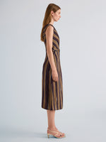 Proenza Schouler Side full length image of model wearing Gwen Dress in Printed Crepe Twill in Bronze Multi
