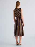 Proenza Schouler Back full length image of model wearing Gwen Dress in Printed Crepe Twill in Bronze Multi
