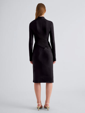 Proenza Schouler Back full length image of model wearing Julia Dress in Bi-Stretch Double Wool in Black