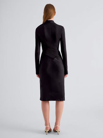Proenza Schouler Back full length image of model wearing Julia Dress in Bi-Stretch Double Wool in Black