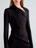 Proenza Schouler Detail image of model wearing Julia Dress in Bi-Stretch Double Wool in Black