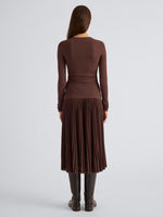 Proenza Schouler Back full length image of model wearing Rina Dress in Textured Sheer Jersey in Coffee