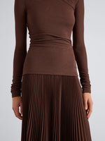 Proenza Schouler Detail image of model wearing Rina Dress in Textured Sheer Jersey in Coffee