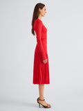 Proenza Schouler Side full length image of model wearing Rina Dress in Textured Sheer Jersey in Poppy