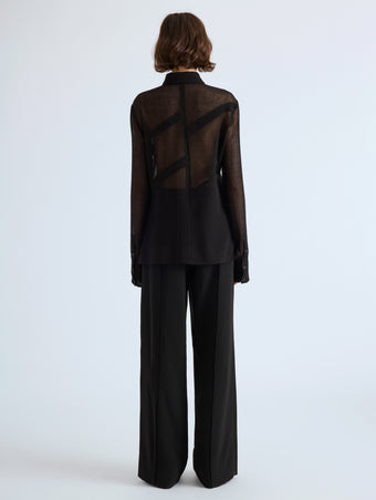 Proenza Schouler Back full length image of model wearing Amber Top in Crinkle Gauze in Black
