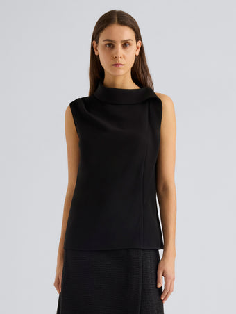 Proenza Schouler Front cropped image of model wearing Gwen Top in Matte Double Crepe in Black
