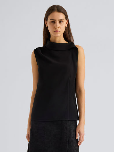 Proenza Schouler Front cropped image of model wearing Gwen Top in Matte Double Crepe in Black