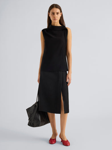 Proenza Schouler Front full length image of model wearing Gwen Top in Matte Double Crepe in Black