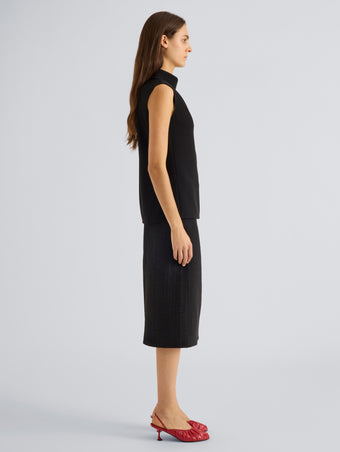 Proenza Schouler Side full length image of model wearing Gwen Top in Matte Double Crepe in Black