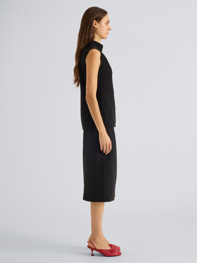 Proenza Schouler Side full length image of model wearing Gwen Top in Matte Double Crepe in Black