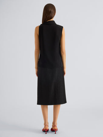 Proenza Schouler Back full length image of model wearing Gwen Top in Matte Double Crepe in Black