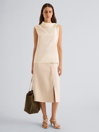 Proenza Schouler Front full length image of model wearing Gwen Top in Matte Double Crepe in Ecru