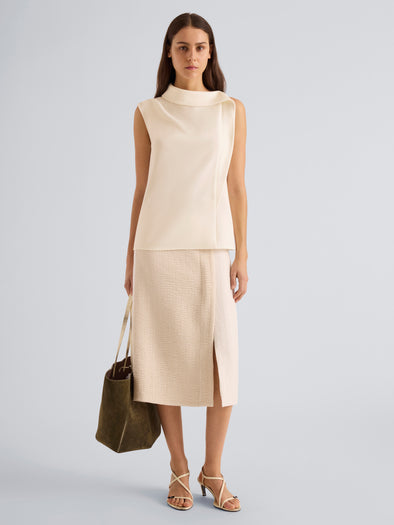 Proenza Schouler Front full length image of model wearing Gwen Top in Matte Double Crepe in Ecru