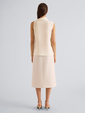 Proenza Schouler Back full length image of model wearing Gwen Top in Matte Double Crepe in Ecru
