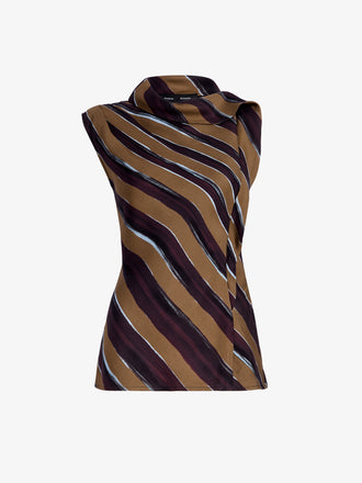 Proenza Schouler Still Life image of Gwen Top in Printed Crepe Twill in Bronze Multi
