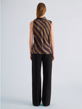 Proenza Schouler Back full length image of model wearing Gwen Top in Printed Crepe Twill in Bronze Multi