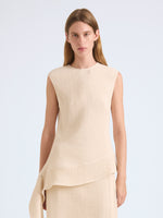Proenza Schouler Front cropped image of model wearing Lorna Top in Striated Suiting in Ecru