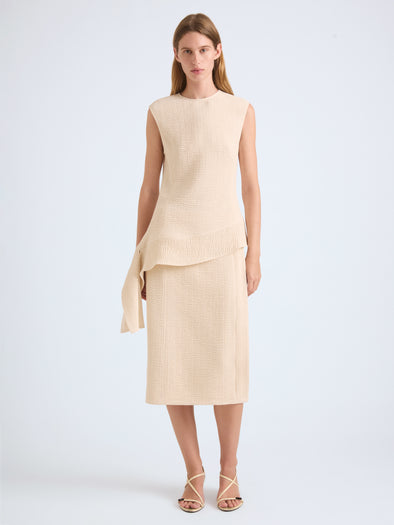 Proenza Schouler Front full length image of model wearing Lorna Top in Striated Suiting in Ecru