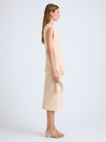 Proenza Schouler Side full length image of model wearing Lorna Top in Striated Suiting in Ecru