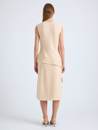 Proenza Schouler Back full length image of model wearing Lorna Top in Striated Suiting in Ecru