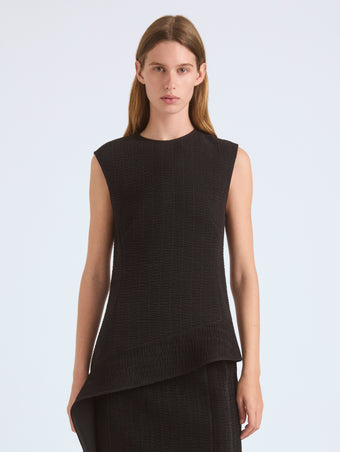 Proenza Schouler Front cropped image of model wearing Lorna Top in Striated Suiting in Black