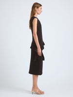 Proenza Schouler Side full length image of model wearing Lorna Top in Striated Suiting in Black