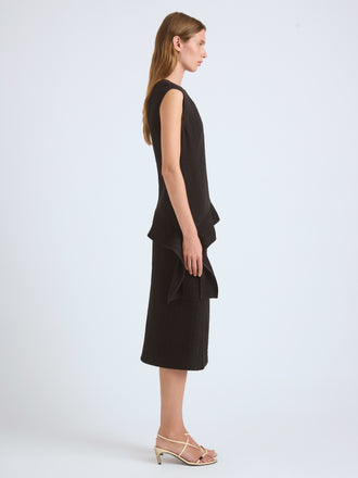 Proenza Schouler Side full length image of model wearing Lorna Top in Striated Suiting in Black