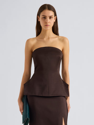 Proenza Schouler Front cropped image of model wearing Margot Top in Viscose Satin in Coffee