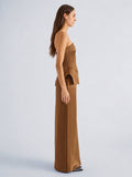 Proenza Schouler Side full length image of model wearing Margot Top in Viscose Satin in Bronze
