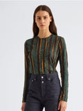 Proenza Schouler Front cropped image of model wearing Mia Top in Printed Tissue Jersey in Black Multi