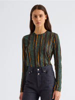 Proenza Schouler Front cropped image of model wearing Mia Top in Printed Tissue Jersey in Black Multi