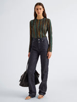 Proenza Schouler Front full length image of model wearing Mia Top in Printed Tissue Jersey in Black Multi